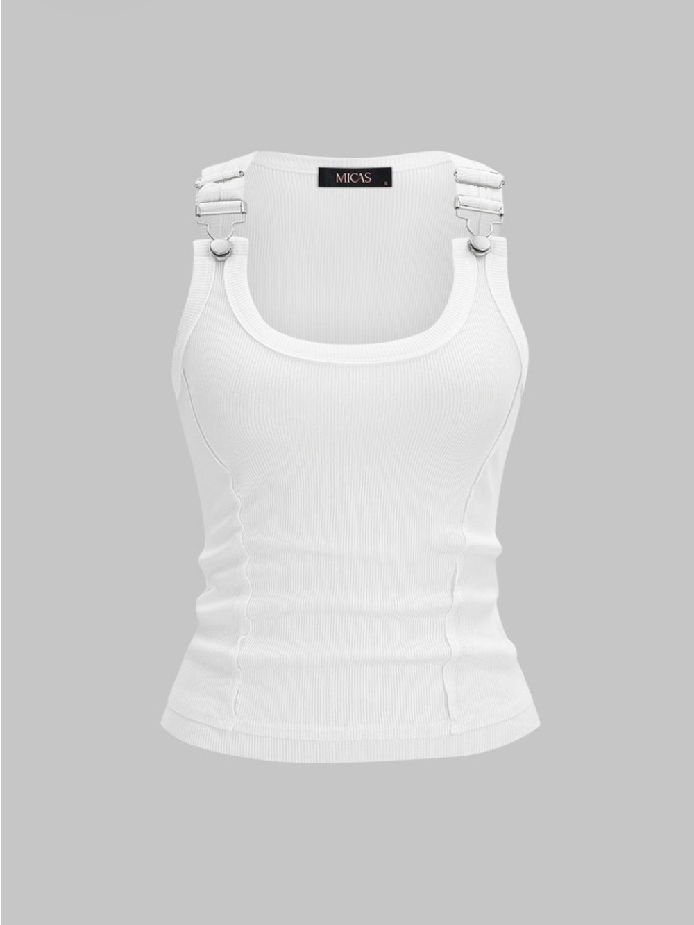 Micas NWOT White Ribbed Tank with Adjustable Buckle Straps